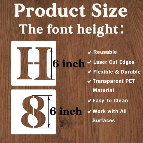 6 Inch Letter Stencils and Numbers, 40 Pcs Alphabet Drawing Templates, Reusable Plastic Art Craft Stencils for Painting on Wood, Wall, Fabric, Roc...
