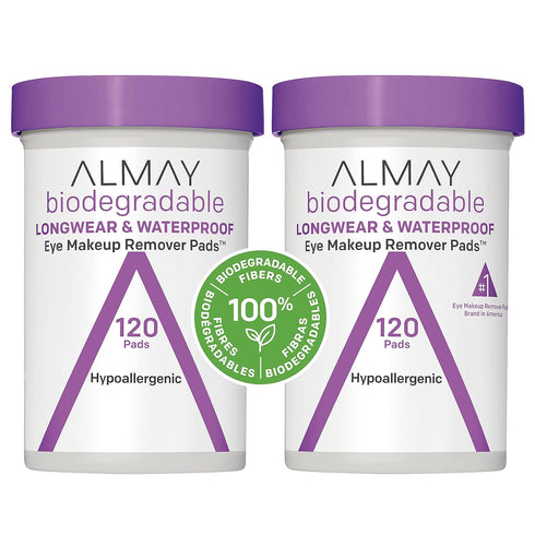 Almay Biodegradable Makeup Remover Pads, Longwear & Waterproof, Hypoallergenic, Fragrance-Free, Dermatologist & Ophthalmologist Tested, 2 Pack...