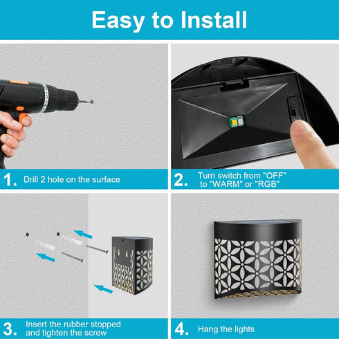 Solar Deck Lights, Iron Solar Fence Lights Outdoor Waterproof Garden Decorative Lighting for Wall, Post, Patio, Step, Stair, Yard- 2 Pack...