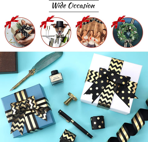 WILLBOND 3 Rolls 1-1/2 Inch Graduation Striped Ribbons Grosgrain Ribbons Dot Fabric Ribbon DIY Craft for School Graduation Gifts Wrapping Headband...