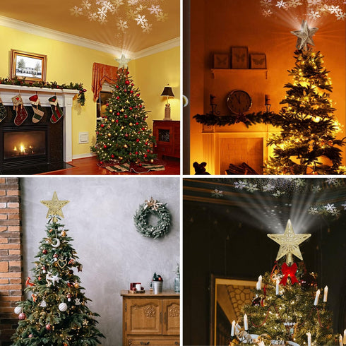 Ryhpez Christmas Tree Topper, Gold Star Christmas Tree Toppers with LED Rotating Snowflake Projector Lights, 3D Glitter Lighted for Christmas Tree...