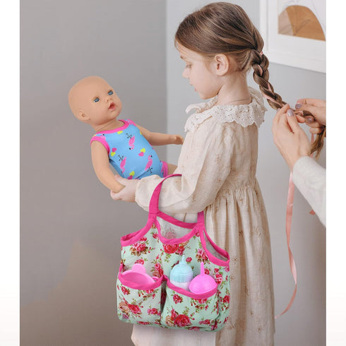 UNICORN ELEMENT 8 Pcs Baby Doll Clothes and Accessories, Baby Doll Feeding and Caring Set with Baby Doll Diaper Bag, Clothes, Diapers, Bottles, Pa...