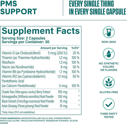 HABIT PMS Support Supplement for Women (60 Capsules) - Supports Premenstrual Symptoms & Stress, Hormone Balance, Mood, B Vitamins, Vitamin D, Chas...
