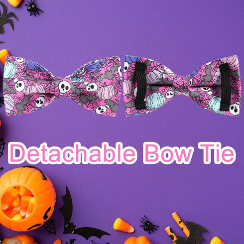 Halloween Dog Collar with Bow Tie, Pumpkin Cotton Bowtie Collar for Puppy Girl Dog or Cat, Halloween Bow Tie Collar with Durable Metal Buckle, Ado...