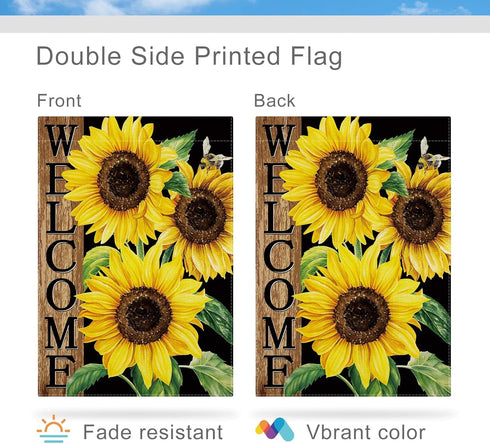 Sunflower Garden Flag, Sunflower Welcome Garden Flag, Sunflower Black Garden Flag Spring Summer Vertical Double Sided Burlap Party Holiday Yard Ho...