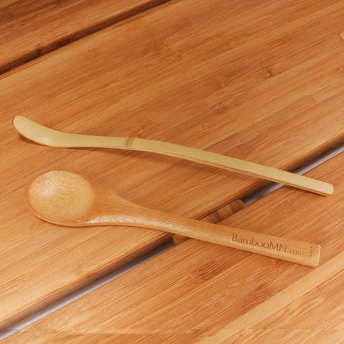 BambooMN Matcha Whisk Set - Golden Chasen (Tea Whisk), Chashaku (Hooked Bamboo Scoop), Deep Scoop, Tea Spoon - 2 Sets...