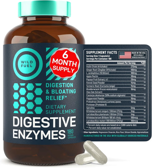 Digestive Enzymes with Probiotics and Prebiotics - Gut Health & Digestion Supplement with Artichoke Ginger Turmeric – Vegan Enzyme Complex for Dig...