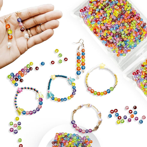 985 Pieces Letter Beads Kit,28 Styles Friendship Bracelet Kit Alphabet Beads Smiley Face Beads for Bracelets Jewelry Making Kit (White Letter Colo...