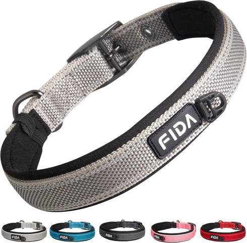 Fida Heavy Duty Dog Collar, Ultra Comfortable Soft Neoprene Padded, Adjustable Reflective Nylon Pet Collar with Durable Metal Belt Buckle for Larg...