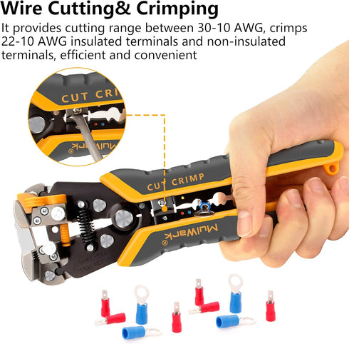 MulWark 3 in 1 Automatic Self Adjusting Wire Stripper/Cutter/Crimper, 8 Inch Multi Pliers For Electrical Wire Stripping, Cable Cutting, Crimping T...