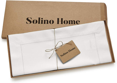 Solino Home Cotton Linen White Table Runner 72 Inches Long - Hemstitch Table Runner 14 x 72 Inch for Dresser, Dining, Summer, Fall, Halloween...