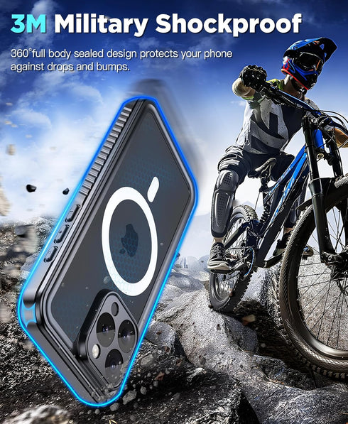 Beeasy for iPhone 15 Pro Case Waterproof for MagSafe 360 Degree Outdoor Protective Case with Screen Protector Waterproof Phone Case Dustproof Shoc...