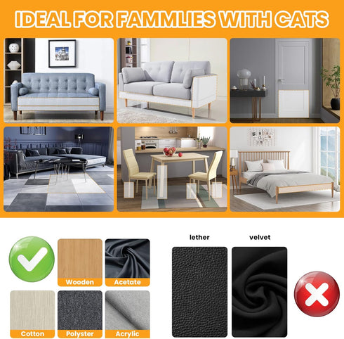 Cat Scratch Deterrent Sofa Furniture Protectors, Clear Self-Adhesive Couch Pads from Cats Scratching, Door Wall Anti Pet Scratch Tape Guards, 10 P...
