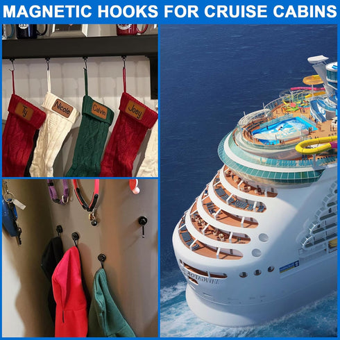 LOVIMAG Magnet Hooks for Cruise Cabin, 40LBS Cruise Door Magnets with Epoxy Coating, Strong Neodymium Magnets Swivel Magnetic Hooks for Kitchen Ac...