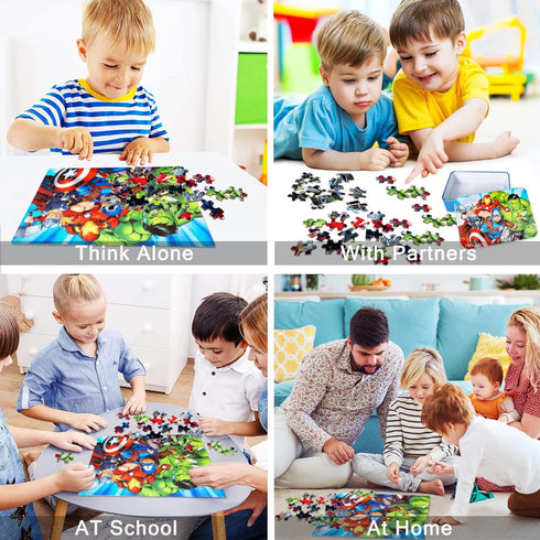 LELEMON Avengers 100 Piece Jigsaw Puzzle for Kids Ages 4-8, Cardboard Material, Portable Metal Storage Box, Educational Toy for Girls and Boys...