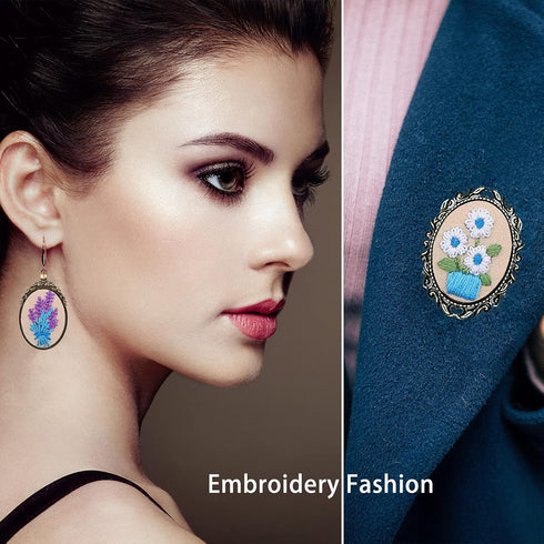 ZOCONE 6 Packs Embroidery Necklace Kit, Embroidery Pendant Kit Mini Cross Stitch Kit with Hoop, Necklace, Pendant, Brooch, Stamped Pattern Cloth, ...