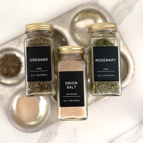 160 Spice Jar Labels: Minimalist Matte Black Sticker White Text. Waterproof Stickers. Organization for Jars Bottles Containers Bins. Storage Rack ...