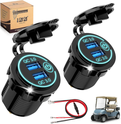 10L0L Golf Cart Quick Charge QC 3.0 Dual USB Charger Socket, 12V-24V USB Outlet for Yamaha EZGO Club Car, 12V Input Double USB Ports with DIY Car ...