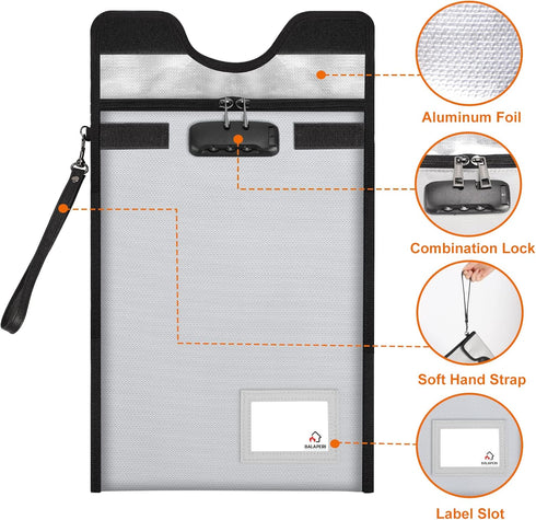 Fireproof Document Bag with Lock (5200?), 15”x 11”Fireproof Money Bag, Waterproof Zipper Pouch for A4 A5 Legal Letter Size Document, Tablet, Valua...