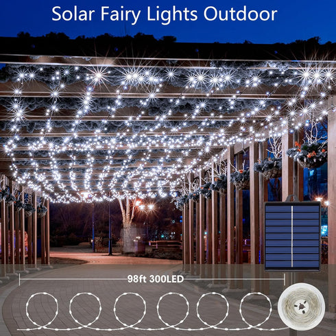 ZAIYW 300 LED 100Ft Solar Fairy Lights Outdoor, Solar Sliver Wire Fairy Lights with Timer Remote, Twinkle Lights Waterproof for Tree Garden Patio ...