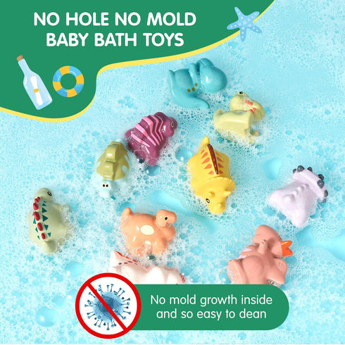 Baby Bath Toys for Kids Ages 1-3, 10 Pack No Hole Silicone Dinosaurs Bathtub Pool Float Toy Baby Girl Boy Present...