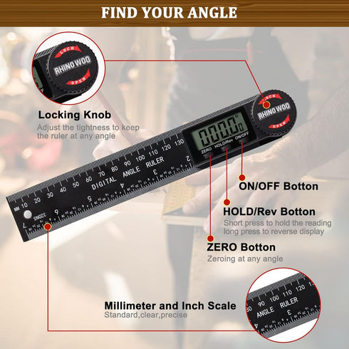 Digital Angle Finder Protractor, Angle Finder Ruler with 7inch/200mm, Angle Measuring Tool for Woodworking/Carpenter/Construction/DIY Measurement(...