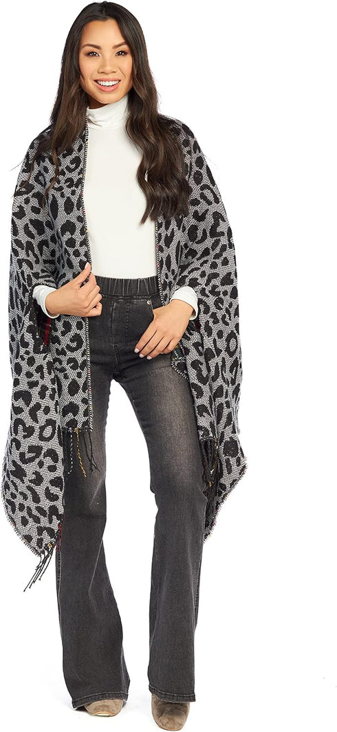Mud Pie Reversible Tartan and Leopard Womens Scarf Wrap, One Size, Green...
