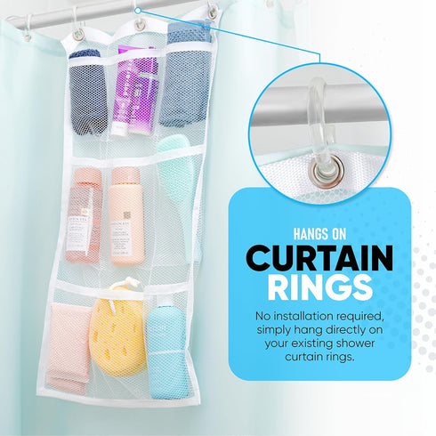Handy Laundry Shower Curtain Bathroom Organizer -9 Pockets- Perfect for Organizing Home Bath, Your Toiletries and kid's Toys in Nine Durable Deep ...