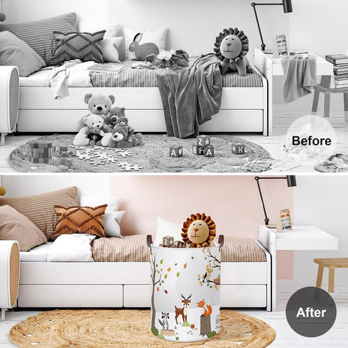 Clastyle 45L Woodland Animals Laundry Basket Collapsible Waterproof Forest Fox Storage Basket with Handle Kids Room Jungle Deer Laundry Hamper wit...