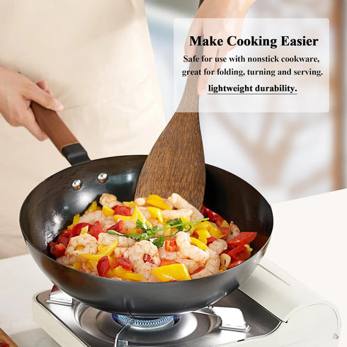 Wooden Spatula for Cooking 12 Inches, Wood Spatula Slotted and Angled Solid Turner Cooking Utensils for Nonstick Cookware, Kitchen Spatula for Fis...