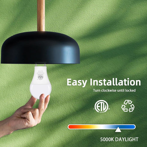 GU24 LED Light Bulb, 9W(60W Equivalent), 5000K Daylight, A19 Shape GU24 LED Bulb, 800 Lumens 2 Prong Light Bulbs, CRI 85+, Non-Dimmable ETL Listed...