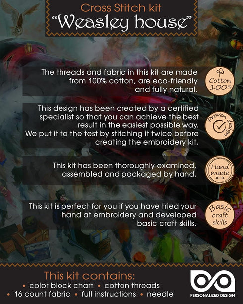 Counted Cross Stitch Kit 'It's not much but it's Home' - DIY Bookmark Embroidery Set with The Burrow, Weasley family home; Paper Pattern, presorte...