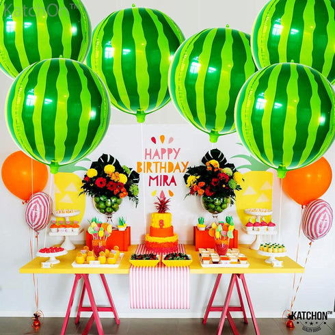 KatchOn, Big 22 Inch Watermelon Balloons - Pack of 6 | One In A Melon Party Decorations | 4D Round Watermelon Mylar Balloon, Watermelon Decoration...