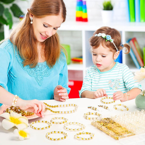 Audab Pearl Beads for Bracelet Making, 970 Pieces Pearl Beads and Gold Spacer Beads for Bracelets and Jewelry Making...