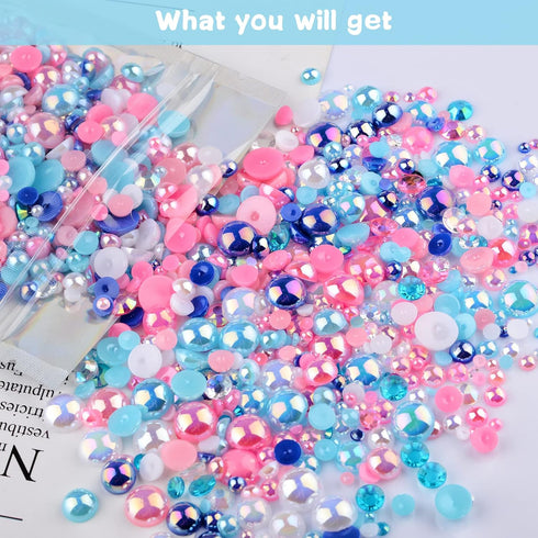 75g Mix Resin Pearls Rhinestones Kit, 3-10mm Half Pearls and 2-6mm Flatback Rhinestones for Nail Art Decoration Shoes Clothes Tumblers Scrapbookin...