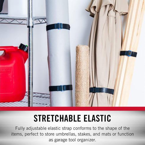 VELCRO Brand Garage Organization | Elastic Cinch Straps with Buckle| Bundle Poles and Stakes, Organize Power Tool Cords | Adjustable and Stretch f...
