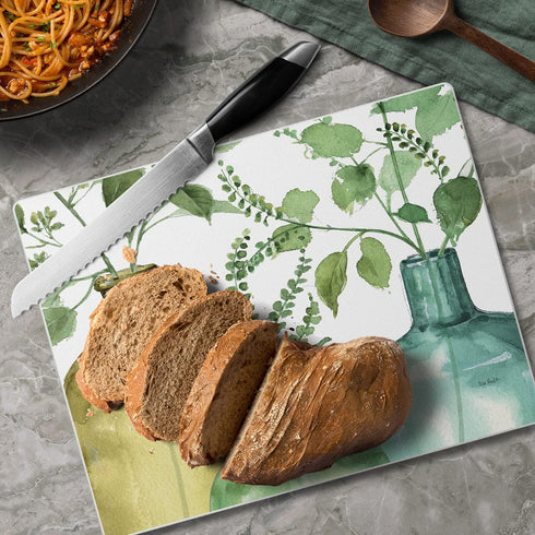 CounterArt Greenery Decorative 3mm Heat Tolerant Tempered Glass Cutting Board 10” x 8” Manufactured in the USA Dishwasher Safe...