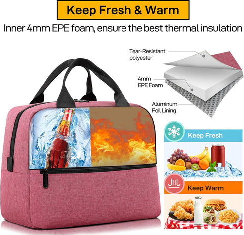 HOMESPON Insulated Lunch Bag for Women Men Lunch Box Cooler Lunch Tote for Work Picnic (Rose)...