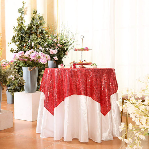 Eternal Beauty Red Square Sequin Tablecloth Sparkly Overlay for Wedding Party Birthday Baby Shower Christmas 48"x48"...