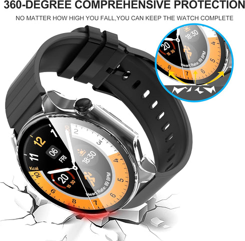 Suoman 2-Pack for Oneplus Watch 2 Case,2.5D 9H Ultra-thin Tempered Glass PC Screen Protective Case Cover for Oneplus Watch 2 (Clear+Clear)...