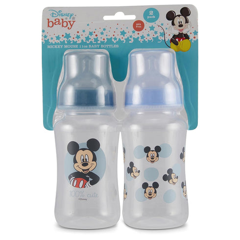 Disney Mickey Mouse Baby Bottles 11 oz for Boys or Girls | 2 Pack of Infant Hourglass Shaped Bottles with cover for Newborns and All Babies | BPA-...