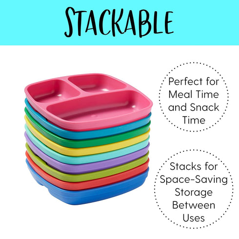 ECR4Kids ELR-18101-TRP My First Meal Pal Divided Plates – Stackable, BPA-Free Plastic Dishes, Dishwasher Safe, Portion Plate Set for Baby, Toddler...
