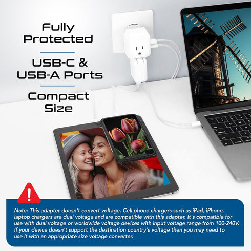 Ceptics Thailand Travel Adapter Set, 20W PD & QC, Type O - 3.1A - 4 in 1-2 USA Inputs, 1 USB Port, 1 USB-C Port - Compact, Powerful - includes Typ...