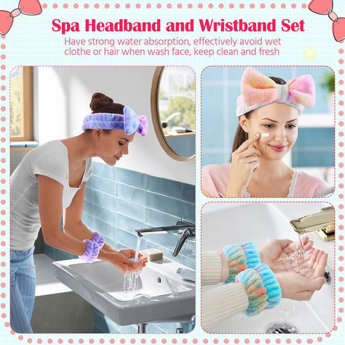WSYUB Spa Headband, Skin care Headband,Face Wash Headband, Makeup Headband and Wristband Set for Washing Face, 6pcs, Gorgeous Tie Dye Color Cosmet...