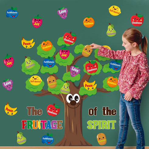 AgincBerry Fruit Bible Tree Bulletin Board - 76PCS Bible Accents Fruit Age of The Spirit Trees Cutouts Decor for Christian Classroom Bulletin Boar...