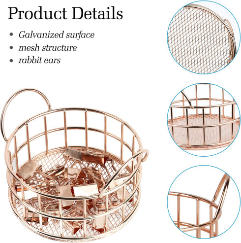 Rose Gold Binder Clip Holder, Mesh Desk Accessories, Desk top Metal Dispenser Organizer Desk Drawer Organizer, Small Office Supplies for School Of...
