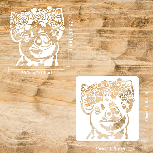 FINGERINSPIRE Pig and Flower Stencil 11.8x11.8inch Reusable Pig Pattern Stencil for Painting DIY Craft Farm Animal Decoration Stencil for Painting...