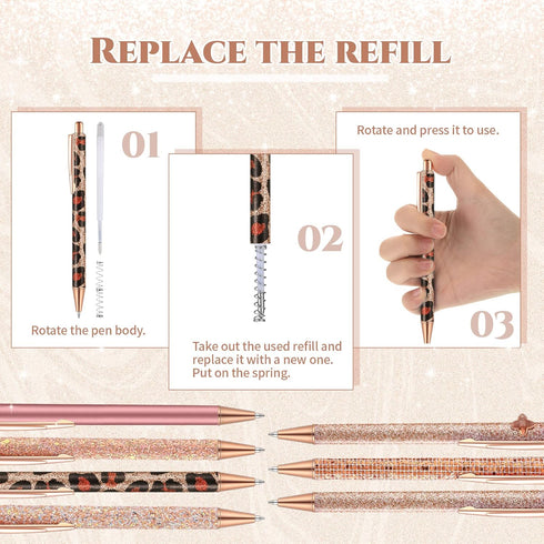 Sherr 7 Pcs Fancy Pens for Women Cute Pens Sparkly Glitter Pens with 10 Pcs Black Ink Refills Pretty Pen Gifts Journaling Pens for Girls Office Sc...