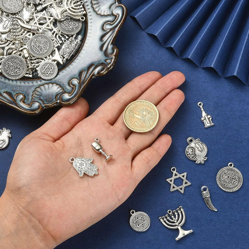 KitBeads 100pcs 10 Styles Jewish Charms Tibetan Jewish Hand of Fatima Religion Charms San Judas Star of David Jewish Star Charms for Jewelry Makin...