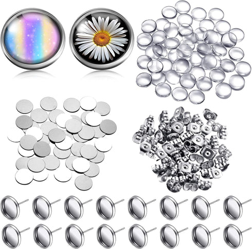 200 Pieces Sublimation Stainless Steel Blank Stud Earring Set Includes 50 Bezel Blank Setting 50 Aluminum Sheets with 50 Glues 50 Glass Discs for ...